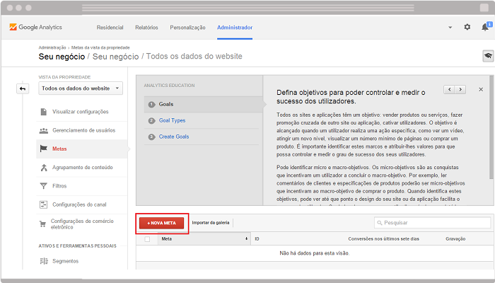 Como configurar meta e funil no Google Analytics